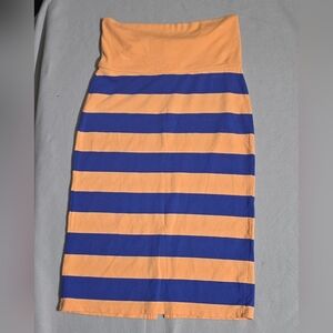 Stem ​Size M Peach Blue Striped Pencil Skirt Ribbed Foldover Waist Modal Blend